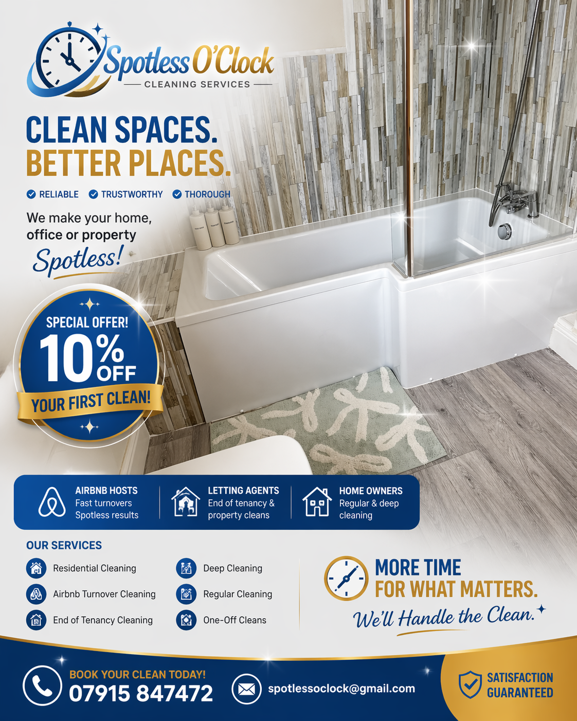 Spotless O’Clock first-clean offer and service information